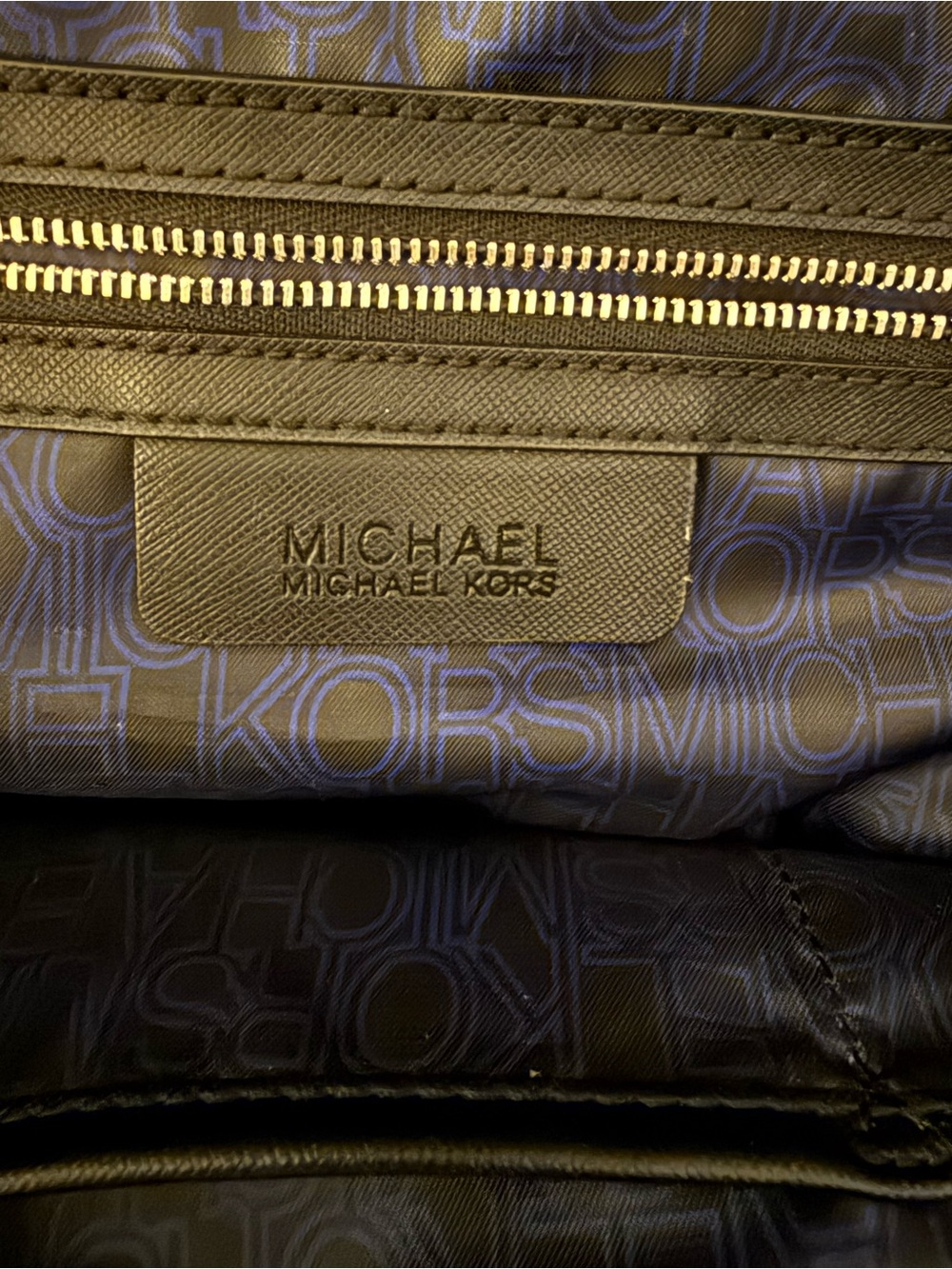 Michael Kors Blue and Black Polka Dot Tote with MK Charm - Picture 2 of 3